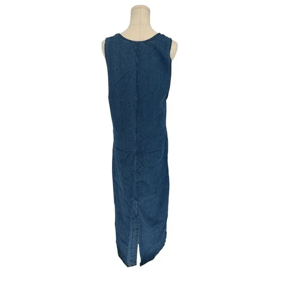 Vintage Premier International Denim Jumper Dress Blue Embroidered Cotton S